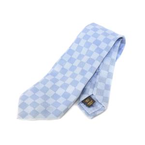 ネクタイ レギュラータイ ダミエ シルク 水色 ライトブルー