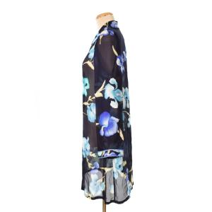 LEONARD FASHION シャツジャケット 花柄 シアー シルク 11R ネイビー