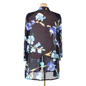 LEONARD FASHION シャツジャケット 花柄 シアー シルク 11R ネイビー