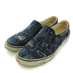 DIESEL スリッポン デニム ダメージ加工 靴 シューズ US10.5 28.5cm 紺 ネイビー