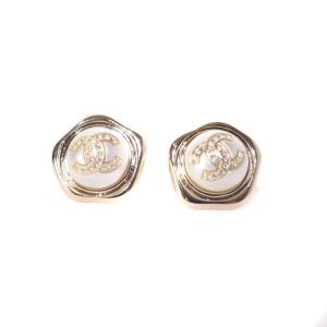 22年製 ココマーク パール ラインストーン ピアス ホワイト ゴールド B22S