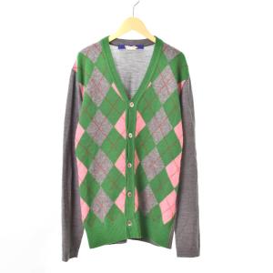 08AW AD2008 アーガイル チェック カーディガン M グリーン ピンク グレー 緑 灰 WB-N015
