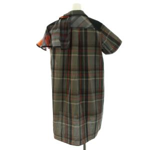 sacai ワンピース シャツワンピ ミニ 変形 アシンメトリー チェック 19-04450 フリル シアー 半袖 1 XS グレージュ