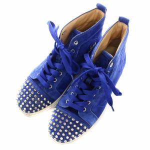 Christian Louboutin LOUIS FLAT SPIKES ハイカットスニーカー ベロア スタッズ 24cm ブルー