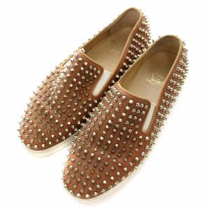 Christian Louboutin スリッポン レザー スタッズ 43 28cm 茶 ブラウン