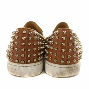 Christian Louboutin スリッポン レザー スタッズ 43 28cm 茶 ブラウン