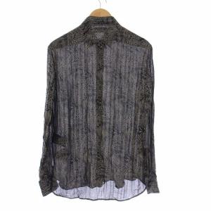 SAINT LAURENT PARIS 528009 シャツ 総柄 プリーツ シルク混 M ブラック