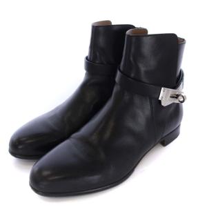 HERMES ケリー ショートブーツ フラット ローヒール レザー 37 23.5cm ブラック