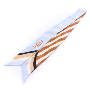 FENDI 22SS スカーフ ボウタイ リボン ロゴ ストライプ サテン 水色 茶 ブラウン