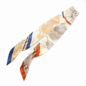 HERMES 21SS ツイリー TWILLY エクスリブリス EX-LIBRIS スカーフ シルク100％ 総柄 ベージュ オレンジ 青