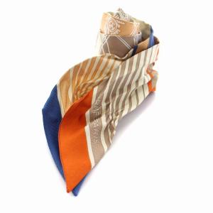 HERMES 21SS ツイリー TWILLY エクスリブリス EX-LIBRIS スカーフ シルク100％ 総柄 ベージュ オレンジ 青