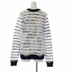 JUNYA WATANABE コムデギャルソン AD2018 19SS エンブロイダリー ボーダー シアーカーディガン 長袖 花刺繍 M 白 紺 ホワイト