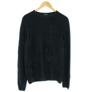 ニット セーター ウール混 長袖 チェック 50 L 緑 グリーン 紺 ネイビー