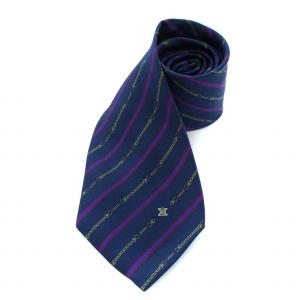 CELINE ネクタイ シルク レジメンタルストライプ 総柄 紺 ネイビー