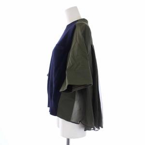 sacai 20SS ニット切替 ツイルシャツ 半袖 シアー 1 S 紺 ネイビー カーキ 20-04905