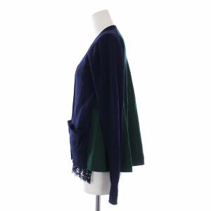 sacai 20AW レースドッキング ニットカーディガン 長袖 1 S ネイビー グリーン SCW-042