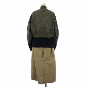 sacai Mixed Media Layered Coat ロング 1 S カーキ ベージュ ネイビー