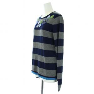 Brooks Brothers ニット セーター 刺繍 フラワー ボーダー 長袖 S グレー 紺 ネイビー