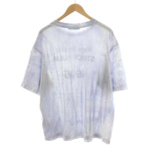 Tシャツ カットソー 半袖 ロゴ スタンプ コットン L 水色 ライト