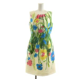 ワンピース ひざ丈 ノースリーブ 花柄 38 M ピンク 水色 ライトブルー 緑 グリーン 白 ホワイト