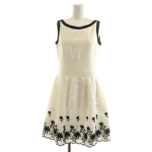 ワンピース ひざ丈 ノースリーブ 花柄刺繍 38 M 白 ホワイト 黒 ブラック