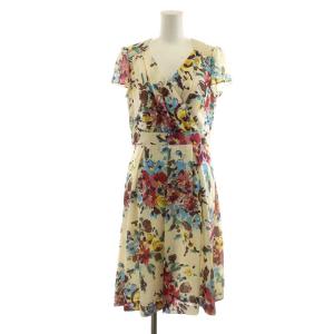 ワンピース ひざ丈 半袖 花柄 38 M ピンク 白 ホワイト 水色 ライトブルー