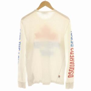 DSQUARED2 Tシャツ カットソー ロゴ 袖プリント クルーネック 長袖 S 白 ホワイト