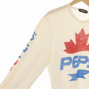 DSQUARED2 Tシャツ カットソー ロゴ 袖プリント クルーネック 長袖 S 白 ホワイト