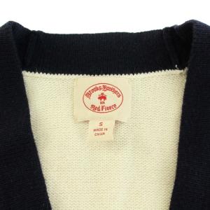 Brooks Brothers レッドフリース RedFleece ニットカーディガン Vネック 長袖 ワッペン ハイゲージ ウール S 白 ホワイト 紺