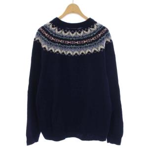Brooks Brothers レッドフリース RedFleece ニット セーター ノルディック柄 ネイティブ柄 ウール クルーネック 長袖 S 紺 ネイビー