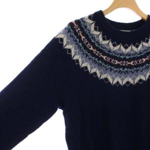 Brooks Brothers レッドフリース RedFleece ニット セーター ノルディック柄 ネイティブ柄 ウール クルーネック 長袖 S 紺 ネイビー