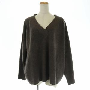ミドルゲージKNIT ニット セーター 深Vネック プルオーバー 長袖 ウール カシミヤ混 茶色 ブラウン