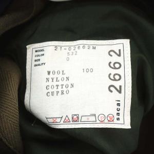 sacai ウエスト切替ベルテッドウールクロップドパンツ ジッパーフライ 0 XS カーキ 21-02662M