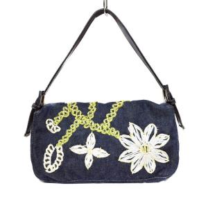 FENDI 2384-26424-008 マンマバケット デニム フラワー 刺繍 ハンドバッグ インディゴ
