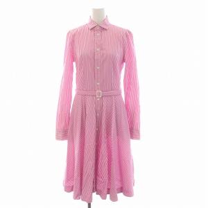 シャツ ワンピース ロング ストライプ 長袖 2 M ピンク 白