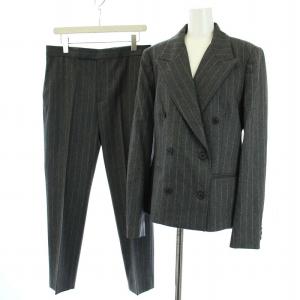 スーツ セットアップ 上下 ストライプ テーラードジャケット ダブル カシミヤ混 パンツ スラックス 8 L 6 M グレー