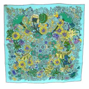 スカーフ カレ90 CACHE CACHE FlLEURI シルク グリーン