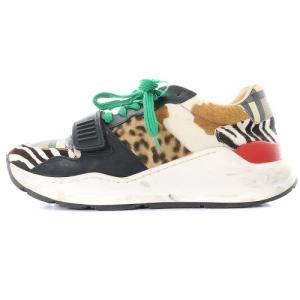 BURBERRY スニーカー アニマル柄 ハラコ チェック レザー 切替 39 ブラウン ホワイト