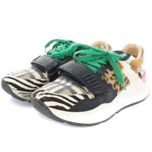 BURBERRY スニーカー アニマル柄 ハラコ チェック レザー 切替 39 ブラウン ホワイト