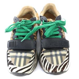 BURBERRY スニーカー アニマル柄 ハラコ チェック レザー 切替 39 ブラウン ホワイト
