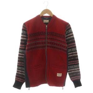 ジム gim AD2014 14AW 切替ジップアップニット ジャケット 薄手 ウール S 赤 レッド マルチカラー