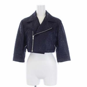 コムコム 07SS AD2006 Cubisme期 ライダースジャケット 七分袖 クロップド丈 総柄 SS 紺 ネイビー