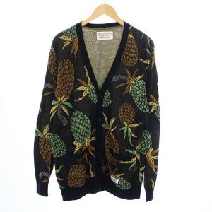 PINEAPPLE CARDIGAN パイナップル ニットカーディガン 長袖 Vネック 総柄 M 黒 ブラック 18SS-WMK-KN02