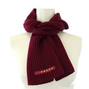 PRADA SPORT 2017年製 マフラー ストール リブ ウール 赤紫 ボルドー