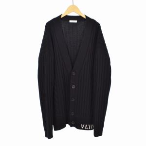 21AW VLTNロゴ ケーブルニット カーディガン リブ XL ブラック WV3KA0117MG