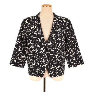 白タグ テーラードジャケット ブレザー 総柄 リネン 40 黒 ブラック