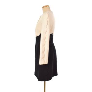 VALENTINO ノーカラーコート スカラップ バイカラー 42 ホワイト 黒 ブラック