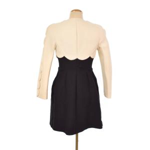 VALENTINO ノーカラーコート スカラップ バイカラー 42 ホワイト 黒 ブラック