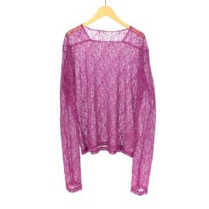 メッシュ レース Tシャツ カットソー 長袖 M ピンク 5A002-0222