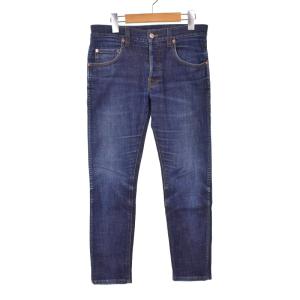 ウォッシュドデニム テーパードパンツ デニムパンツ ジーンズ ロゴ 28 青 ブルー 408637